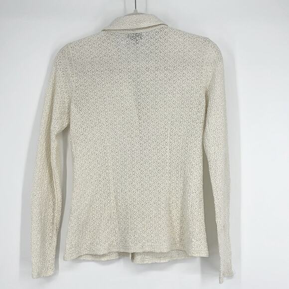 J. Jill Vintage 90s Lace Button Down Shirt Top Cream XS Polo Cardigan Cottage - Picture 2 of 8